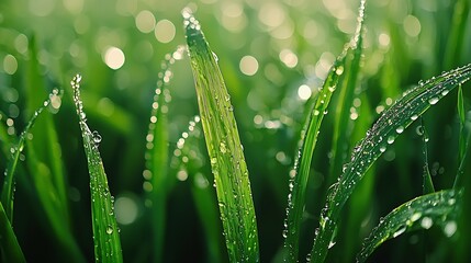 Naklejka premium Closeup View of Young Green Grass : Generative AI