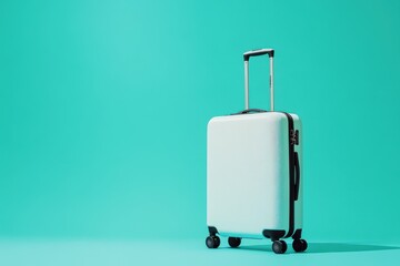 A minimalist suitcase on a turquoise background, symbolizing travel and adventure.