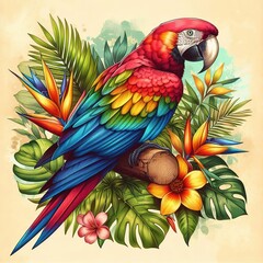 Obraz premium Rainbow parrot on a background of greenery