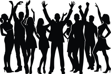 Group of party people silhouette illustration on white background.