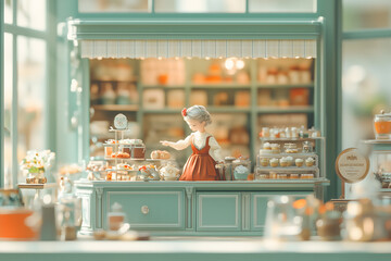 Miniature Bakery Shop Dollhouse with Figurine  Cupcakes  and Pastries