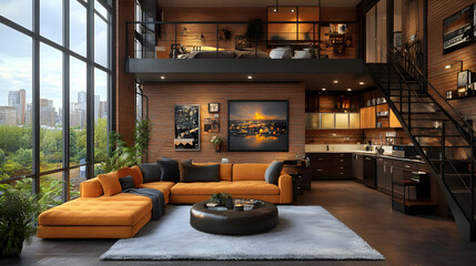 Modern Loft Apartment with Exposed Brick Walls and City Views