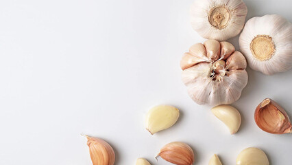 Garlic seen from above with white background