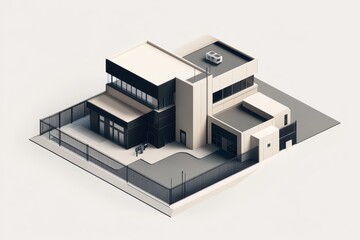 A modern architectural design featuring a multi-level house with a sleek, minimalist style.