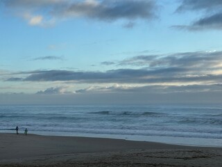 Cold blue morning beach