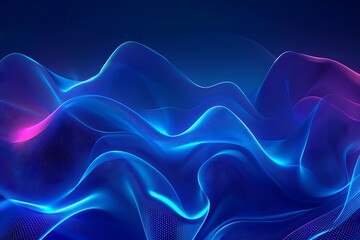 Dark blue abstract background with ultraviolet neon glow, blurry light lines, waves, Abstract Blue and Purple Swirling Light Waves on Dark Background - Digital Art Design ,
