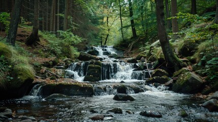 Obraz premium Cascading Creek in a Lush Forest