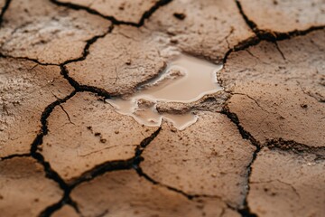 Fototapeta premium High-Resolution Mud-Covered Landscape Post-Rainfall: Capturing the Intricate Textures and Patterns of Brown Clay and Glossy Water Patches
