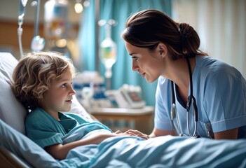 Obraz premium Sick Child and Nurse Interaction