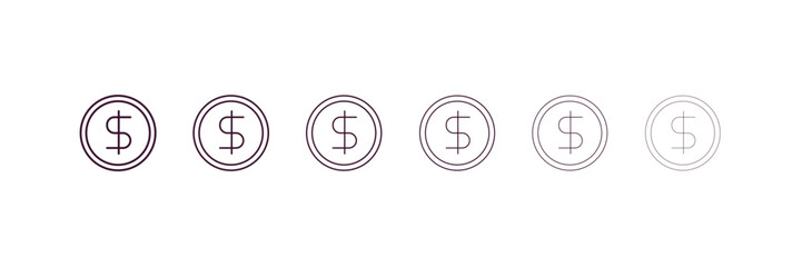 dollar symbol  outline icon. Linear vector from cryptocurrency concept. 6 different line style dollar symbol  icon included thin, light, regular, medium, bold, black