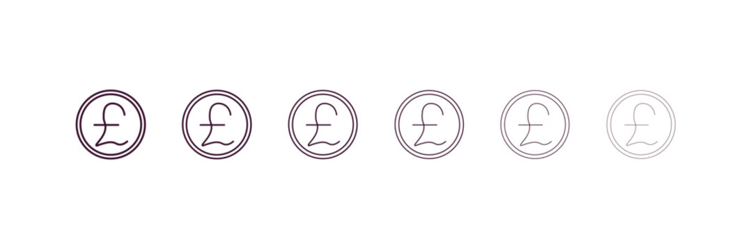 pound sterling  outline icon. Linear vector from cryptocurrency concept. 6 different line style pound sterling  icon included thin, light, regular, medium, bold, black