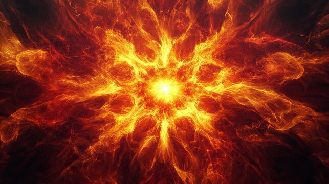 Dramatic fire and smoke effect glowing red and yellow colors exploding outwards with center space. Vivid and hot hell abstract or blazing fire background or wallpaper.generative ai