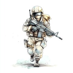 Fototapeta premium Soldier clipart with a uniform and rifle