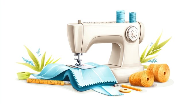 recommend clip art: Tailor clipart with a sewing machine and fabric