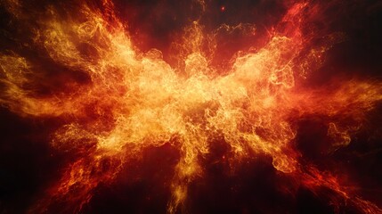 Fototapeta premium Dramatic fire and smoke effect glowing red and yellow colors exploding outwards with center space. Vivid and hot hell abstract or blazing fire background or wallpaper.generative ai