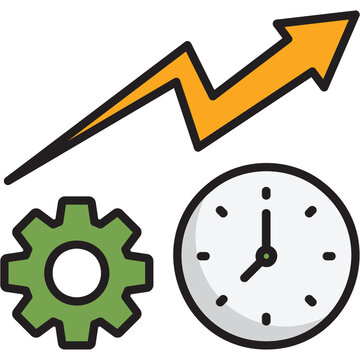 yellow arrow rising, clock, green gear clip art preview