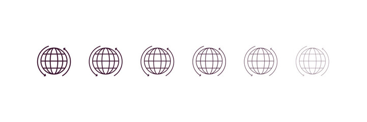 worldwide outline icon. Linear vector from delivery concept. 6 different line style worldwide icon included thin, light, regular, medium, bold, black