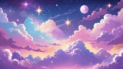 Fototapeta premium pastel purple color dream with glitter and stars background illustration, comic art style