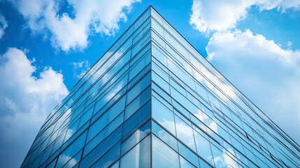Obraz premium Economics, banking, business and finance concept.A fragment of a modern office building in the capital .glass buildings with cloudy blue sky background .generative ai