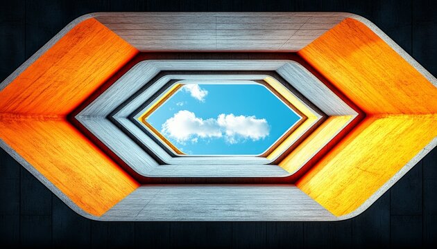 Concrete Hexagonal Tunnel with Skylight View