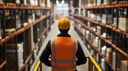 A warehouse supervisor overseeing loading operations from an elevated platform