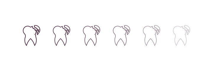 broken tooth outline icon. Linear vector from dentist concept. 6 different line style broken tooth icon included thin, light, regular, medium, bold, black.