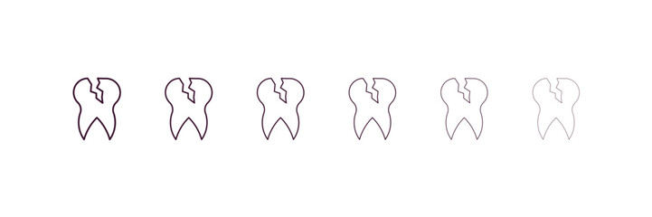 damaged tooth outline icon. Linear vector from dentist concept. 6 different line style damaged tooth icon included thin, light, regular, medium, bold, black.