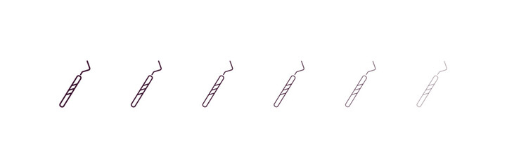 dental probe outline icon. Linear vector from dentist concept. 6 different line style dental probe icon included thin, light, regular, medium, bold, black.