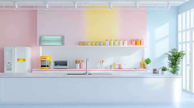 A high-tech kitchen with robotic cooking assistants and neon-infused kitchen appliances, promoting culinary creativity