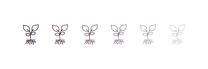 plant and root outline icon. Linear vector from ecology concept. 6 different line style plant and root icon included thin, light, regular, medium, bold, black