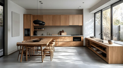 Modern Kitchen Design with Wooden Cabinets and Open Shelving