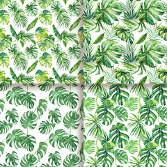 Watercolor Tropical Leaves Seamless Pattern Set