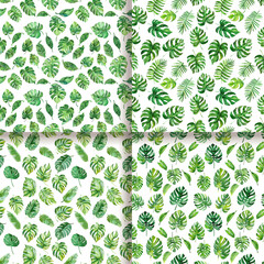 Watercolor Tropical Leaves Seamless Pattern