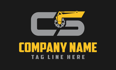 letter CS excavator arm with saw logo design .