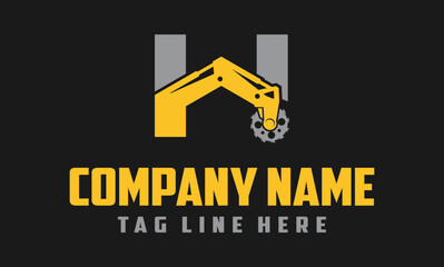 letter H excavator arm with saw logo design .