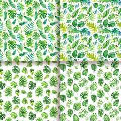 Watercolor Tropical Leaf Seamless Pattern Background