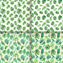 Tropical Watercolor Leaf Seamless Pattern Set