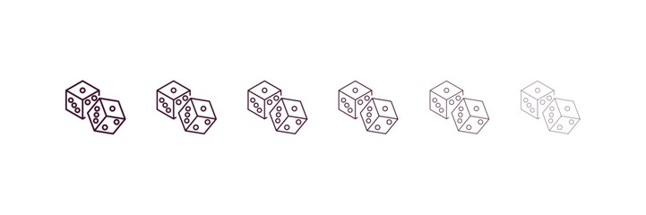 dices outline icon. Linear vector from entertainment concept. 6 different line style dices icon included thin, light, regular, medium, bold, black