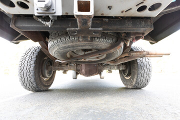 underneath picture axles shock absorbers yoke differentials muffler