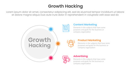 Naklejka premium growth hacking infographic 3 point with outline circle connecting network content for slide presentation