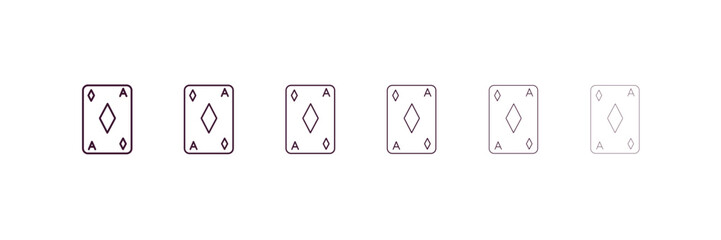 diamond ace outline icon. Linear vector from entertainment concept. 6 different line style diamond ace icon included thin, light, regular, medium, bold, black