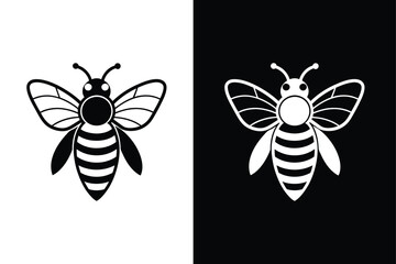 Classic Honey Bee Sign. Bold Silhouette Symbol in Black and White