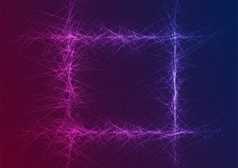 Glowing neon glitch lines geometric square design. Abstract futuristic vector background