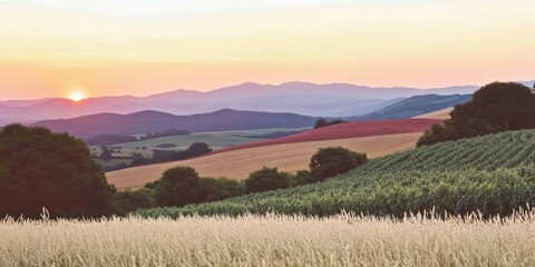 Obraz premium A sunset over rolling hills 