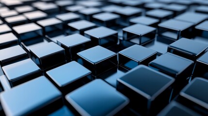 Fototapeta premium A mesmerizing close-up of shiny blue cubes arranged in a captivating pattern, creating an interesting abstract background.