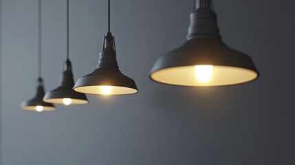 Obraz premium A modern hanging lamp design illuminating a minimalistic interior space, showcasing stylish lighting fixtures and soft illumination.