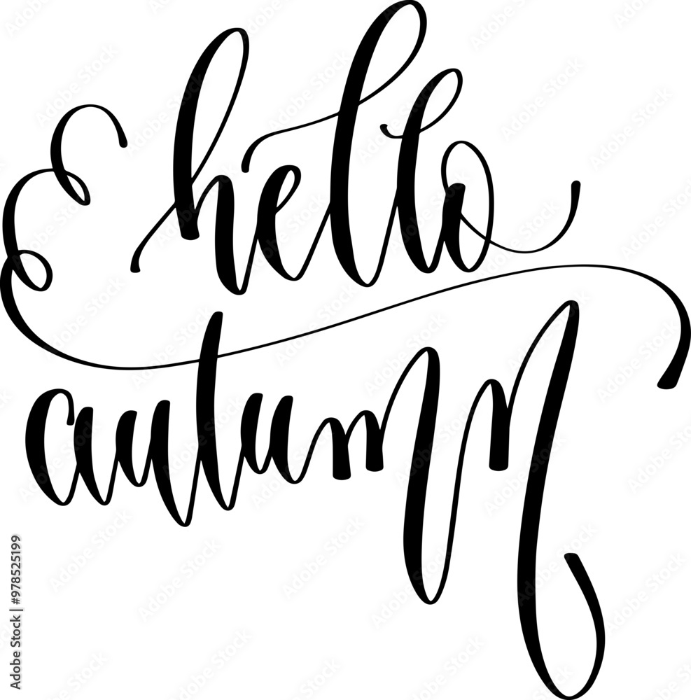 Poster hello autumn - hand lettering inscription positive quote design, calligraphy vector illustration