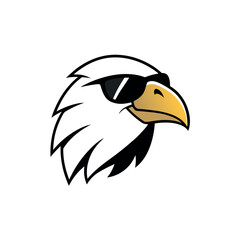 The bird appears to be an eagle, with its wings spread out and its head facing towards the left side of the image. It has a pair of sunglasses on its face