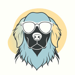 a black and white illustration of a Golden retriever dog's head. The dog appears to be a Newfoundland or a similar breed, with a long, shaggy coat and a round face