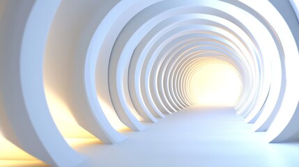 Obraz premium A minimalist tunnel design with soft lighting, evoking feelings of tranquility and modernity in a clean white space.